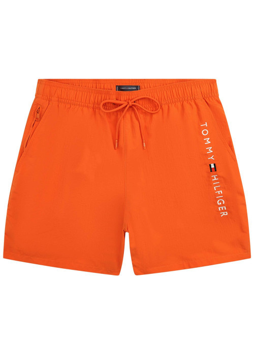 Short de bain orange à coupe ajustée pourvu du nom de la marque