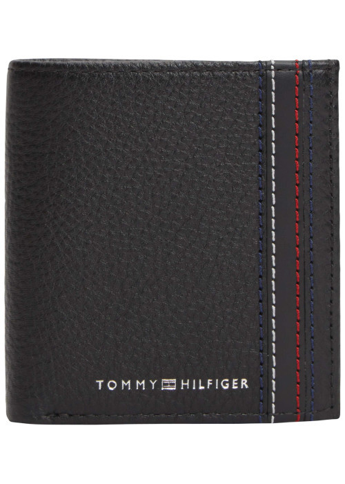 Portefeuille en cuir noir aspect grainé pourvu du nom de la marque