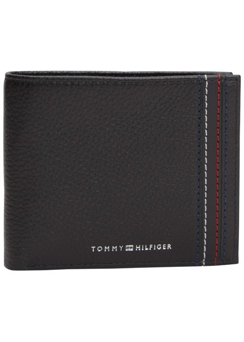 Portefeuille en cuir noir aspect grainé pourvu du nom de la marque