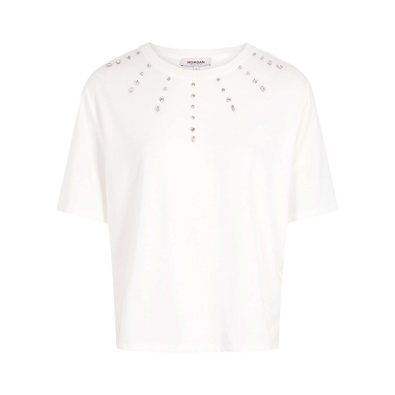 Morgan - T-shirt Blanc Uni Avec Une Coupe Droite Et Des Manches Courtes - Blanc Morgan - T-shirt Blanc Uni Avec Une Coupe Droite Et Des Manches Courtes - Blanc