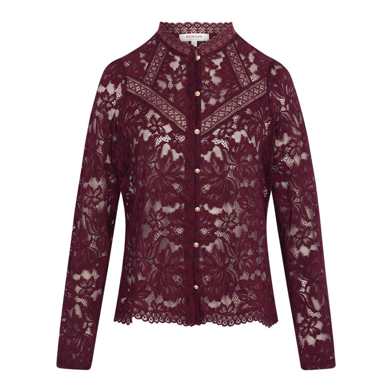 Morgan - T-shirt Prune Floral Avec Une Coupe Droite Et Un Col Rond Avec Boutons - Violet Morgan - T-shirt Prune Floral Avec Une Coupe Droite Et Un Col Rond Avec Boutons - Violet