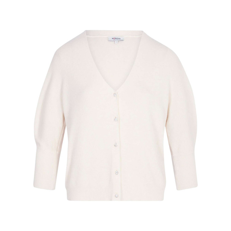 Morgan - Gilet Beige Uni à Coupe Droite Avec Des Manches 3/4 Et 5 Boutons - Beige