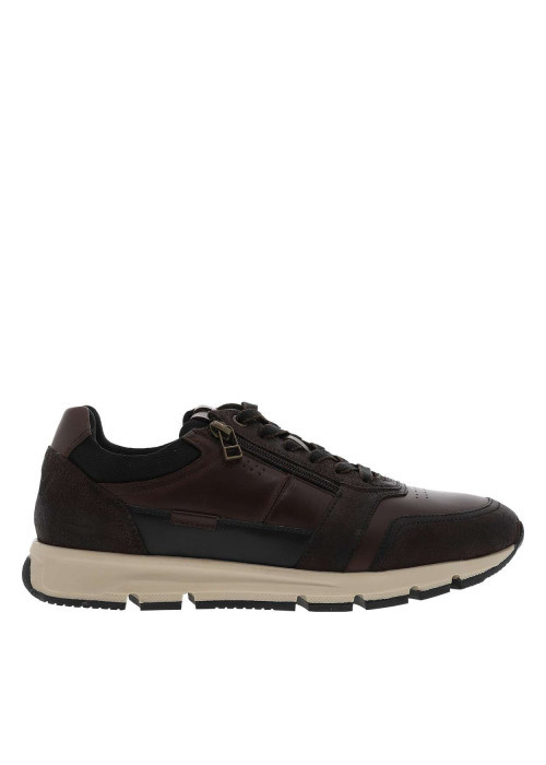 Baskets running chocolat à talon plat avec une fermeture à lacets avec un zip