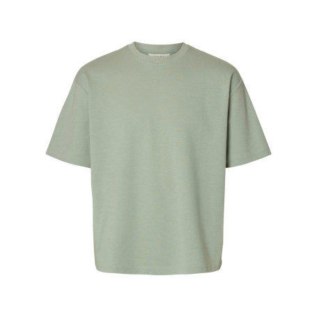 T-shirt vert d'eau uni coupe ample avec un col...