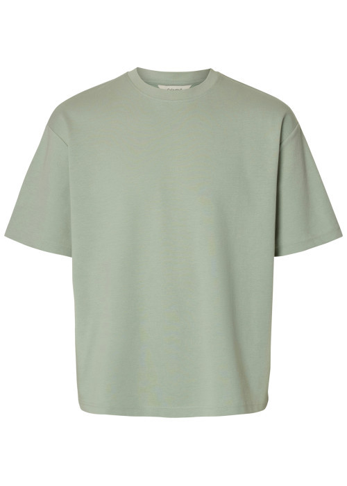 T-shirt vert d'eau uni coupe ample avec un col...