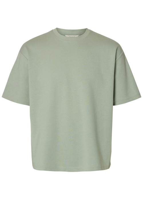 T-shirt vert d'eau uni coupe ample avec un col rond et des manches courtes