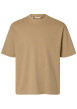 Thumbnail T-shirt beige uni coupe ample avec un col rond et des manches courtes