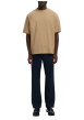 Thumbnail T-shirt beige uni coupe ample avec un col rond et des manches courtes - Image 3