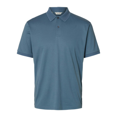 Polo bleu uni avec une coupe droite et un col à...