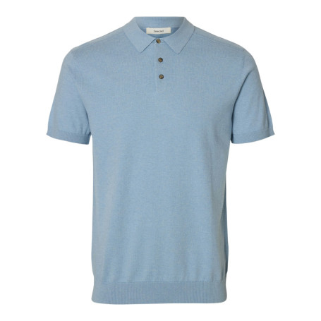 Polo en coton bleu uni avec une coupe droite et...