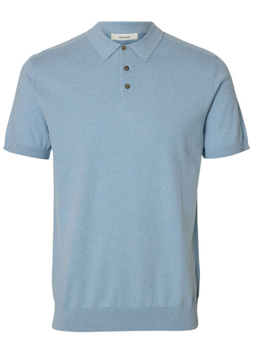 Polo en coton bleu uni avec une coupe droite et un col boutonné