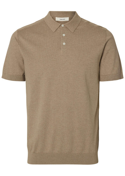 Polo en coton beige uni avec une coupe droite et un col boutonné