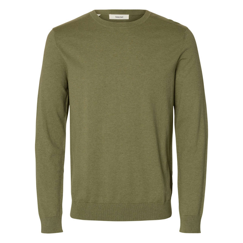Selected Homme - Pull En Coton Kaki Uni Avec Une Coupe Droite Et Des Manches Longues - Vert