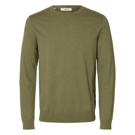 Pull en coton kaki uni avec une coupe droite et...