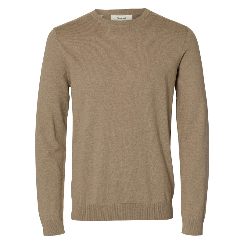 Selected Homme - Pull En Coton Beige Uni Avec Une Coupe Droite Et Des Manches Longues - Beige Selected Homme - Pull En Coton Beige Uni Avec Une Coupe Droite Et Des Manches Longues - Beige