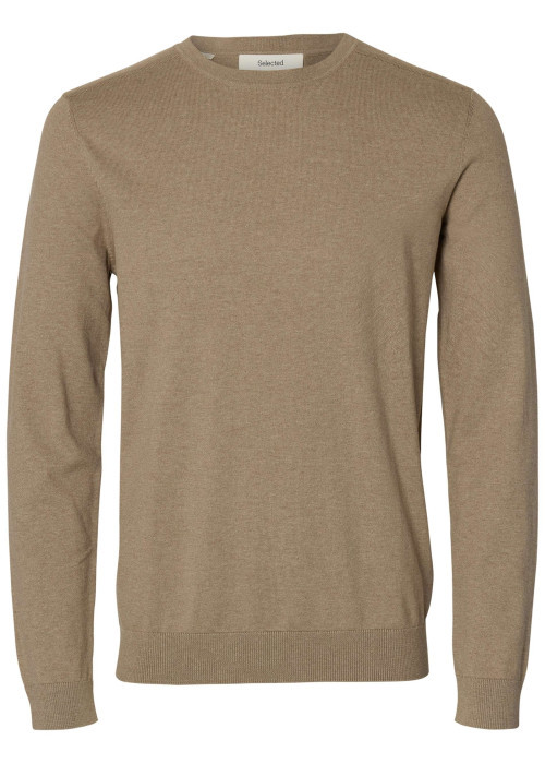 Pull en coton beige uni avec une coupe droite et des manches longues