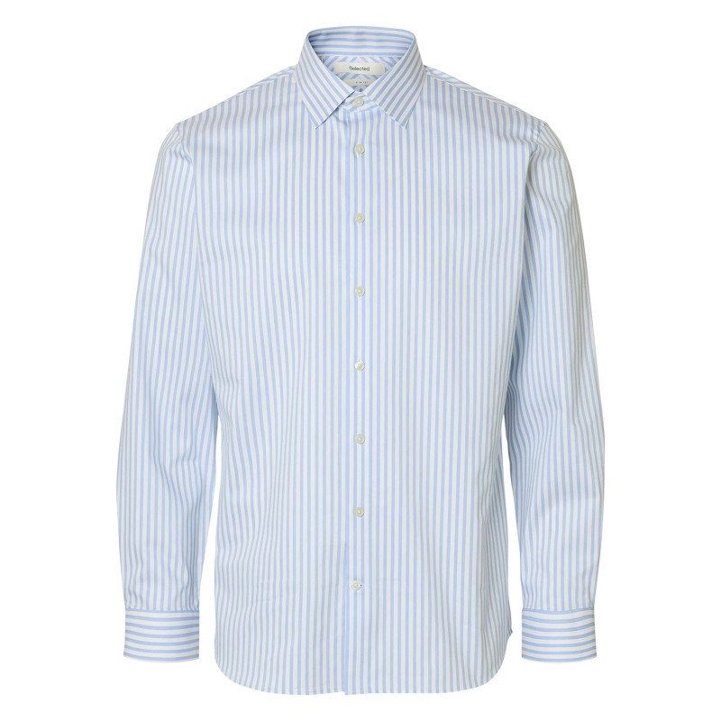 Selected Homme - Chemise Bleue à Rayures Avec Un Col Boutonné Et Des Manches Longues - Bleu