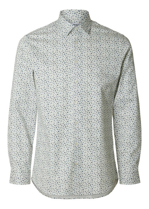 Chemise ciel à motifs avec une coupe ajustée et des manches longues