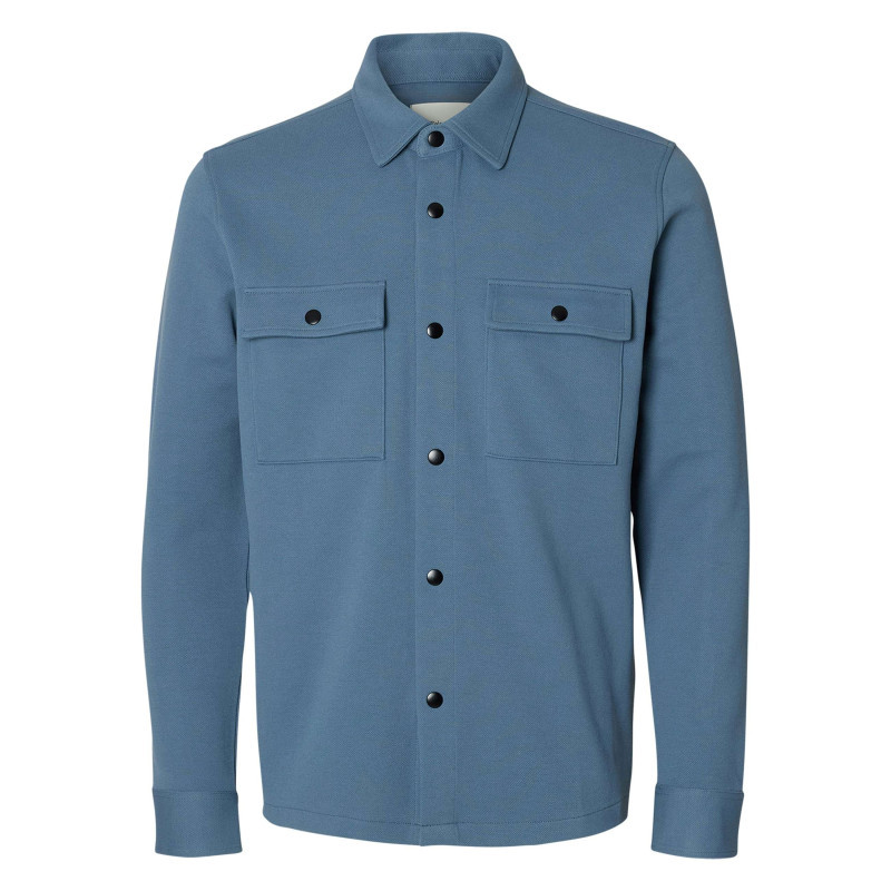 Selected - Surchemise Bleue Uni Avec Un Col Boutonné Et Des Manches Longues - Bleu