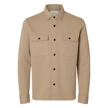 Surchemise beige uni avec un col boutonné et...