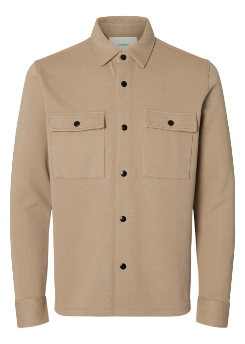 Surchemise beige uni avec un col boutonné et...