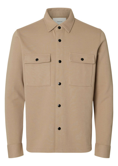 Surchemise beige uni avec un col boutonné et...