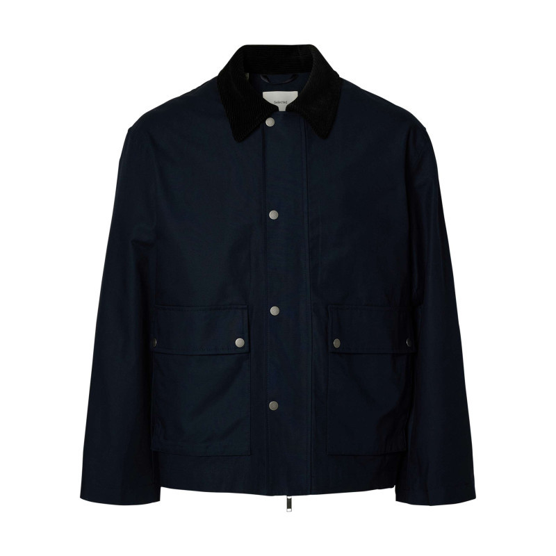 Selected Homme - Parka En Coton Biologique Marine Uni Avec Une Coupe Ajustée Et Un Col à Revers - Bleu Foncé Selected Homme - Parka En Coton Biologique Marine Uni Avec Une Coupe Ajustée Et Un Col à Revers - Bleu Foncé