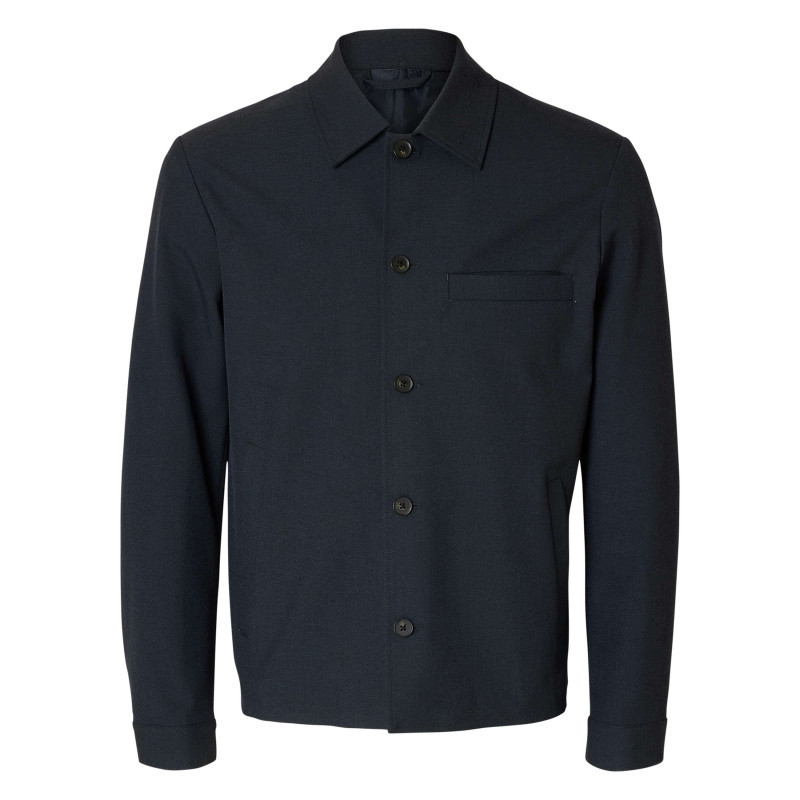 Selected Homme - Surchemise Marine Uni Avec Une Coupe Ajustée Et Des Manches Longues - Bleu Foncé Selected Homme - Surchemise Marine Uni Avec Une Coupe Ajustée Et Des Manches Longues - Bleu Foncé