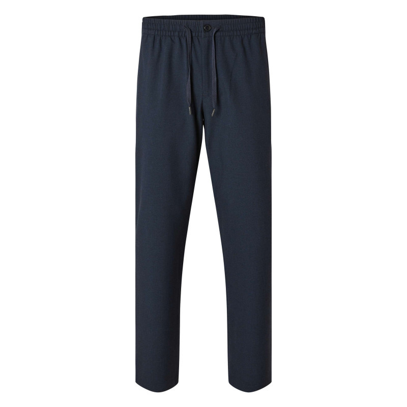 Selected Homme - Pantalon Chino Marine Uni Avec Une Coupe Droite Et Un Cordon De Serrage - Bleu Foncé Selected Homme - Pantalon Chino Marine Uni Avec Une Coupe Droite Et Un Cordon De Serrage - Bleu Foncé