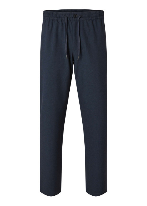 Pantalon chino marine uni avec une coupe droite et un cordon de serrage