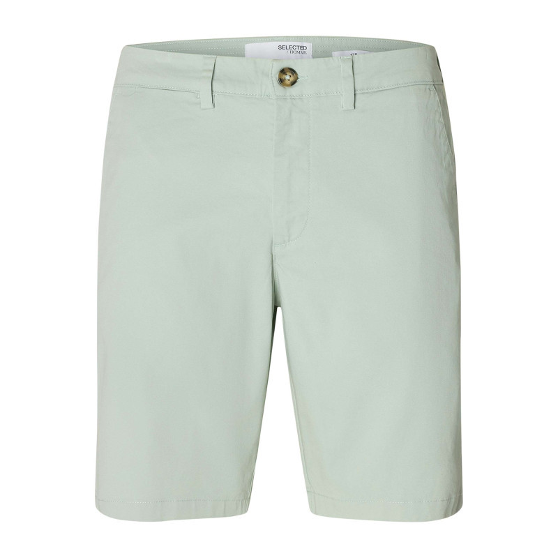 Selected Homme - Short Chino En Coton Biologique Vert D'eau Uni Avec Une Coupe Droite - Vert Selected Homme - Short Chino En Coton Biologique Vert D'eau Uni Avec Une Coupe Droite - Vert