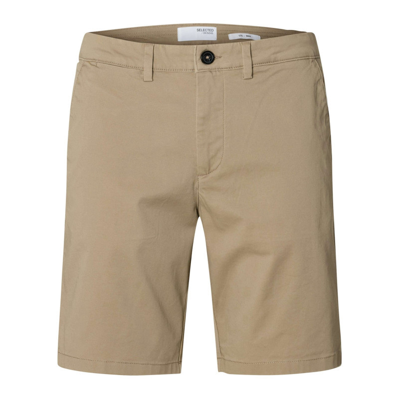 Selected Homme - Short Chino En Coton Biologique Beige Uni Avec Une Coupe Droite - Beige Selected Homme - Short Chino En Coton Biologique Beige Uni Avec Une Coupe Droite - Beige