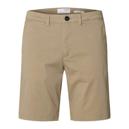 Short Chino en coton biologique beige uni avec...