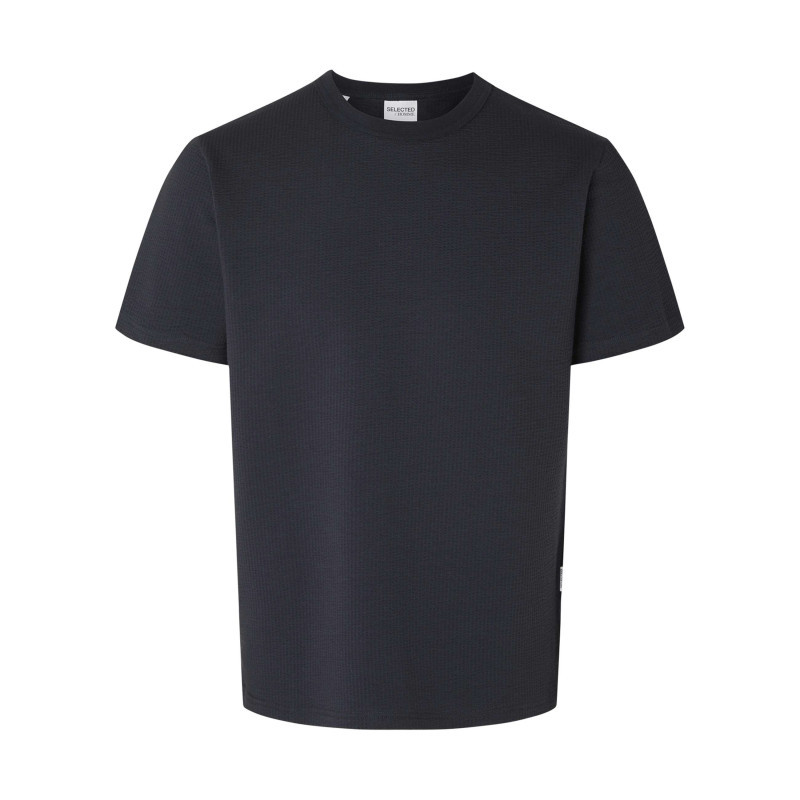 Selected Homme - T-shirt En Coton Biologique Marine Uni Avec Une Coupe Droite - Bleu Foncé Selected Homme - T-shirt En Coton Biologique Marine Uni Avec Une Coupe Droite - Bleu Foncé
