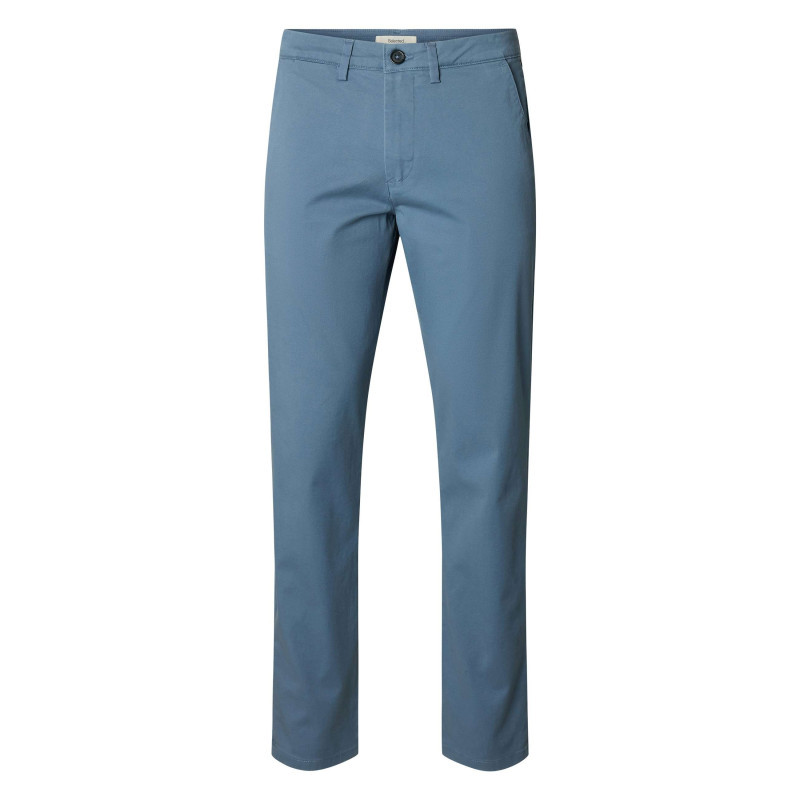 Selected - Pantalon Chino En Coton Biologique Bleu Uni Avec Une Coupe Slim - Bleu Selected - Pantalon Chino En Coton Biologique Bleu Uni Avec Une Coupe Slim - Bleu