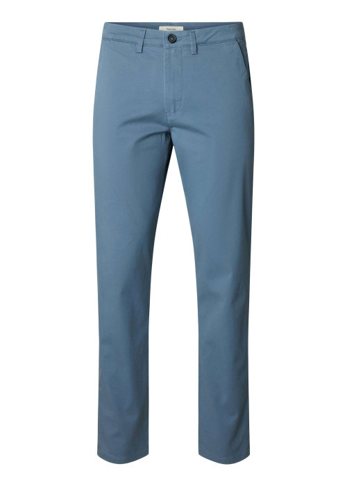 Pantalon Chino en coton biologique bleu uni avec une coupe slim