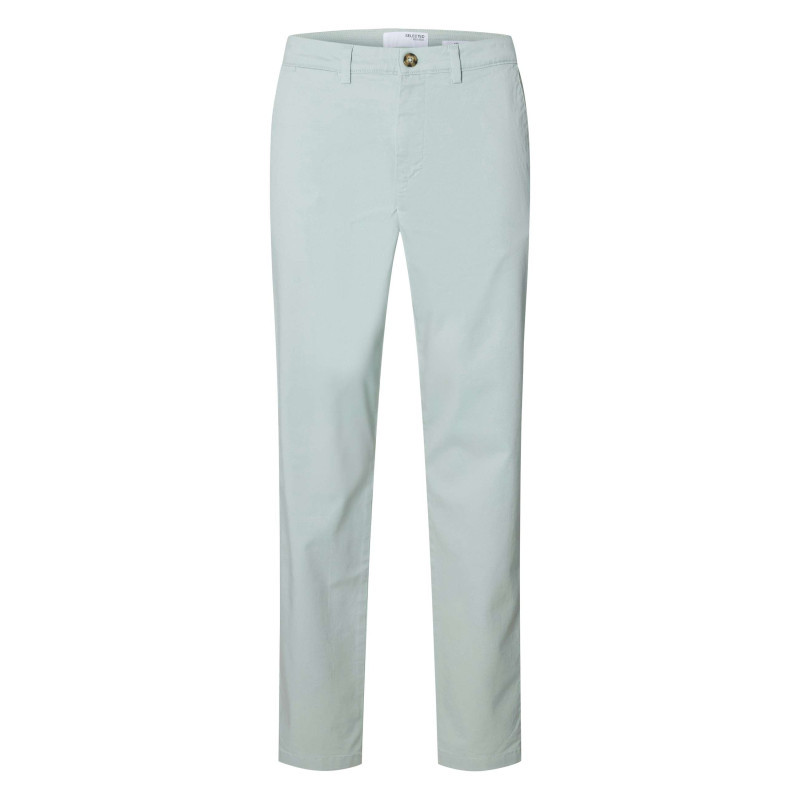 Selected - Pantalon Chino En Coton Biologique Vert Uni Avec Une Coupe Slim - Vert Selected - Pantalon Chino En Coton Biologique Vert Uni Avec Une Coupe Slim - Vert