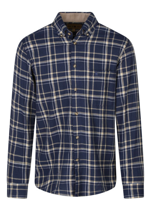 Chemise en coton bleue à carreaux avec une coupe droite et un col à rabats