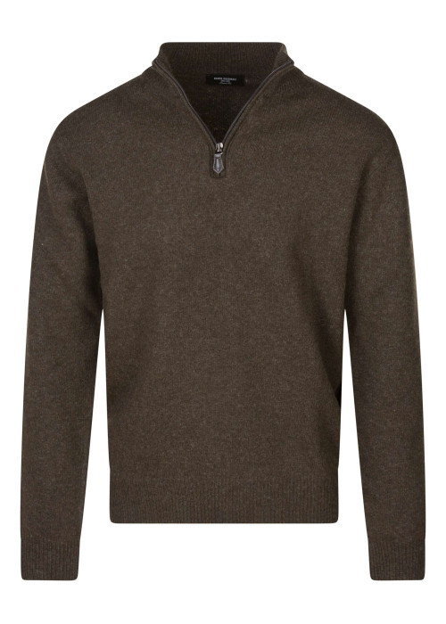 Pull Lambswool en laine marron en maille grattée avec un col camionneur