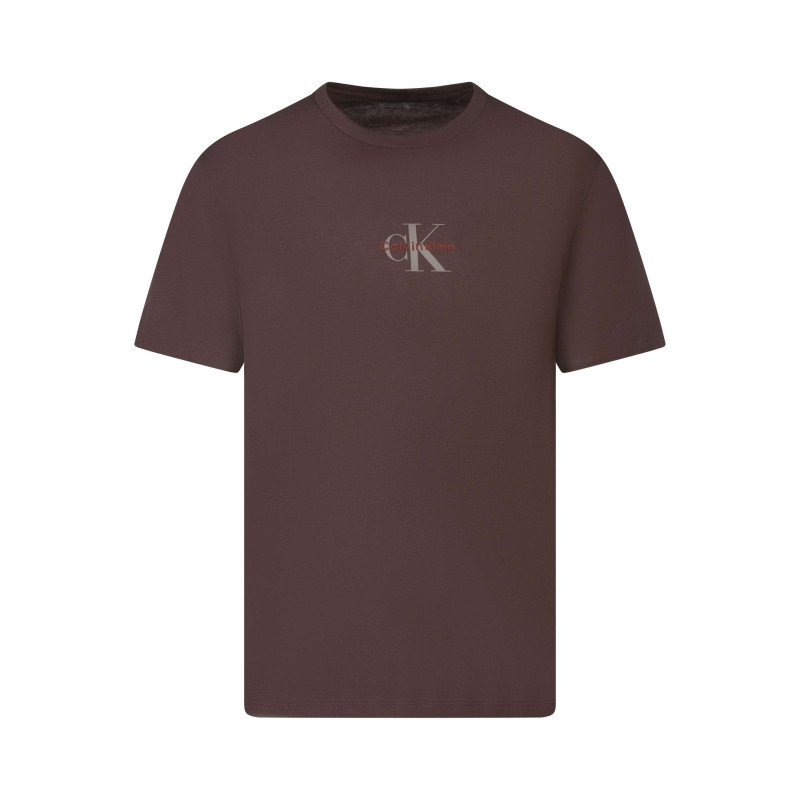 Calvin Klein Jeans - T-shirt En Coton Brun Uni Avec Un Imprimé Sur La Poitrine Et Une Coupe Droite - Brun Calvin Klein Jeans - T-shirt En Coton Brun Uni Avec Un Imprimé Sur La Poitrine Et Une Coupe Droite - Brun