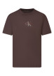 Thumbnail T-shirt en coton brun uni avec un imprimé sur la poitrine et une coupe droite