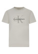 Thumbnail T-shirt en coton écru uni avec une coupe droite et un imprimé sur la poitrine
