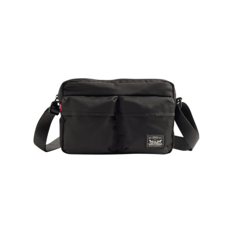 Sac à bandoulière noir orné du nom de la marque...