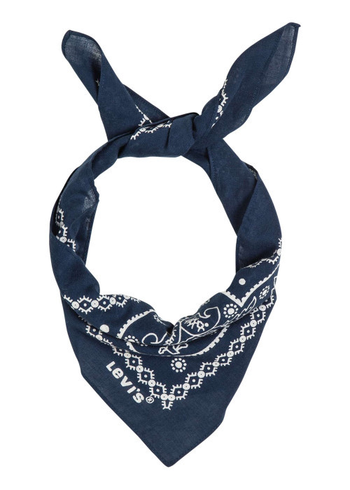Foulard carré en coton marine orné d'un motif cachemire contrasté