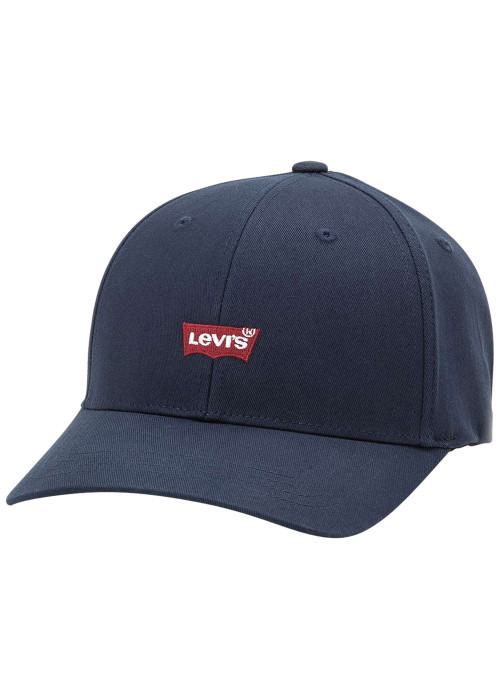 Casquette en coton bleue pourvue d'oeillets d'aération et du nom de la marque