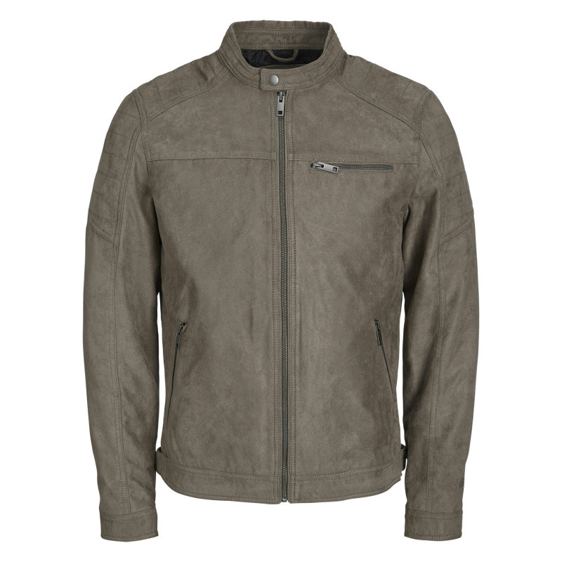 Premium By Jack & Jones - Blouson Taupe Uni Effet Daim Avec Une Coupe Droite Et 3 Poches Zippées - Autre