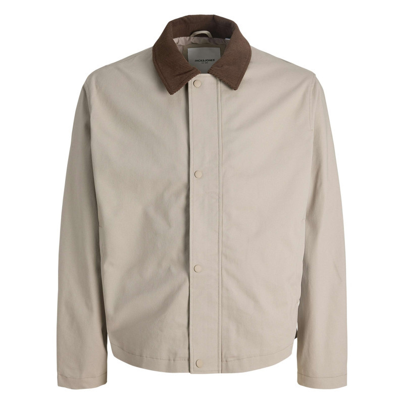 Premium By Jack & Jones - Blouson En Coton Beige Uni Avec Un Col à Revers Contrasté En Velours - Beige