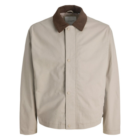 Blouson en coton beige uni avec un col à revers...