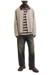 Thumbnail Blouson en coton beige uni avec un col à revers contrasté en velours - Image 3