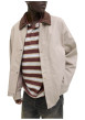 Thumbnail Blouson en coton beige uni avec un col à revers contrasté en velours - Image 5